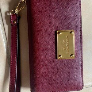 Michael Kors burgundy red gold leather clutch